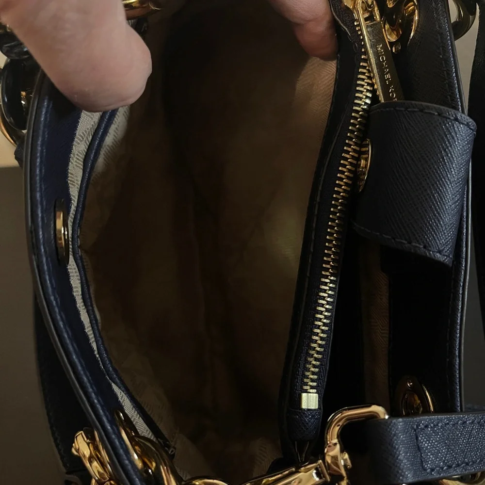 Michael Kors Navy Saffiano Tote with Gold Chain Handles
